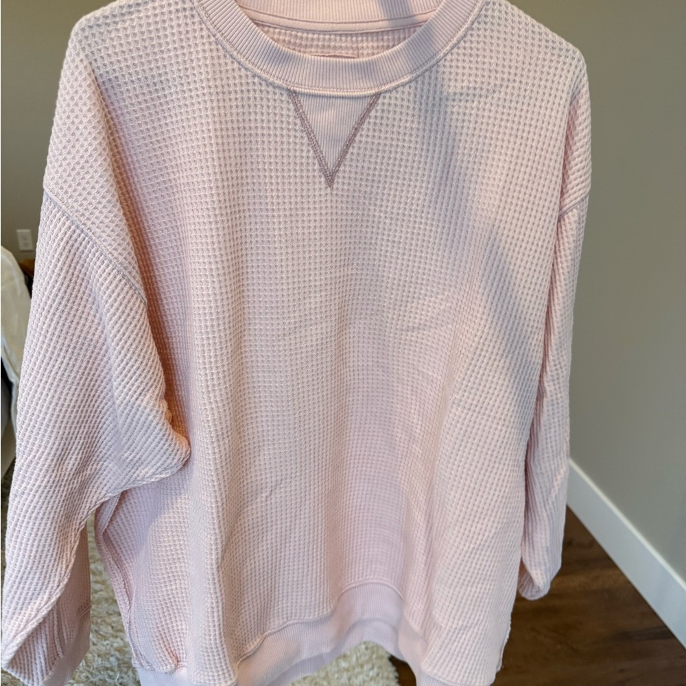 AERIE Pink Waffle Knit Women's Top SIZE L